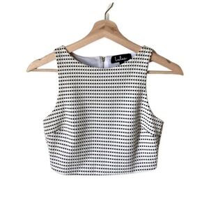 Lulus Coty Black and White Grid Print Crop Top NWT Size Large